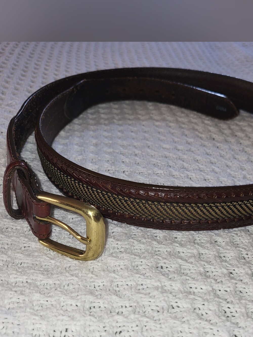 Vintage Brighton Camden P2707 Leather Woven Textile Belt Brass Buckle Sz 40